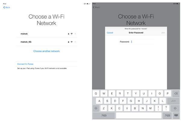The next screen shows a list of all available Wi-Fi networks within range of the ipad. You MUST connect your ipad to a Wi-Fi network to continue the setup.