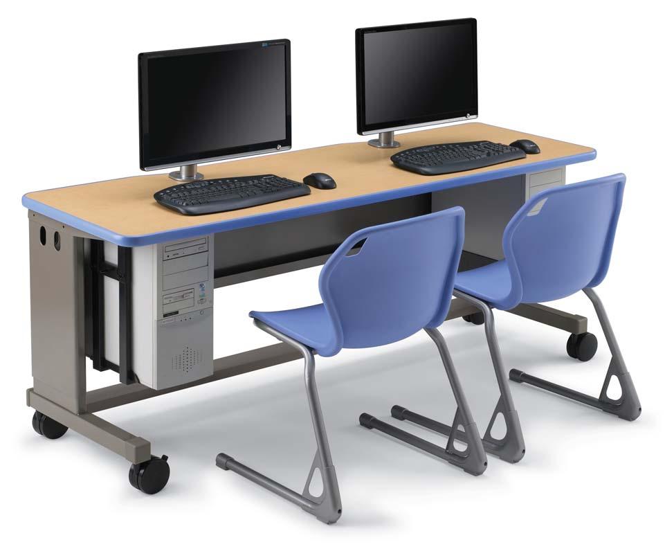 Acrobat Rectangle Workstation Model 26380 Shown in Maple top with Blueberry edge and Champagne frame*. Shown with optional CPU Holder, Model 17213. Shown with optional Intuit Sled Base Chairs, see pg.