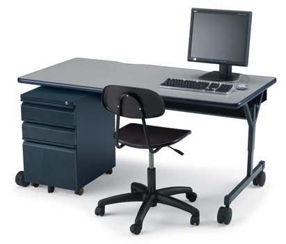 Optional Brilliant Chair, see pg. 24. Flex Station Model 01383 Shown in Grey Nebula top with Red edge and Platinum frame. Shown with optional CPU Holder, see pg. 142.