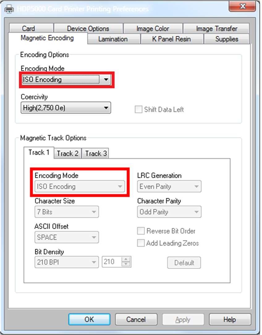 Navigate to Magnetic Encoding tab and select ISO Encoding from Encoding Mode drop-down