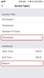 Number of Times Scheduled Tap Number of Times to set number of access granted to user.