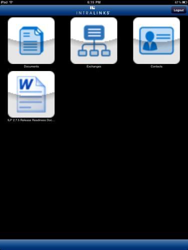 Your bookmarked documents, exchanges, and contacts will appear on the homepage of your IntraLinks Mobile application.