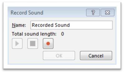 Recording Directly Into PowerPoint You can also record sound using a microphone. You must have a microphone connected to your computer. Click the lower part of the Audio button.