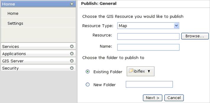 Click Publish a map, globe or other GIS resource as a service. The Publish: General page opens. 5.