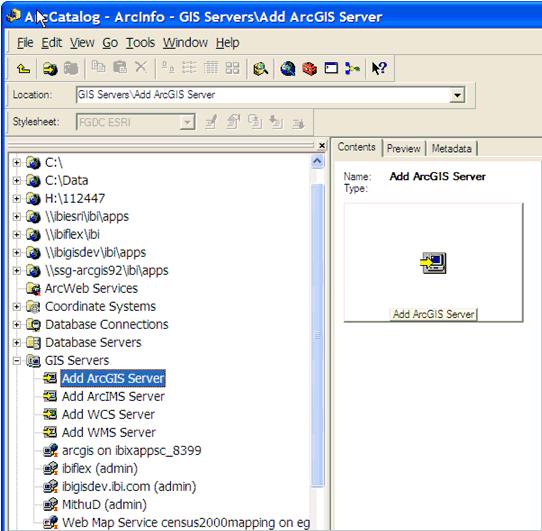 Prerequisites for WebFOCUS GIS Viewer for Flex The ArcCatalog opens, as shown in the following image.