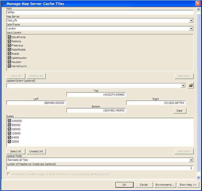 2. Requirements and Prerequisites The Manage Map Server Cache Tiles dialog opens, as shown in the following image. 10.