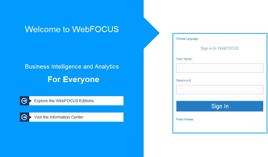 3. Building a Sample Application port Is the number of the port on which the server is listening. The WebFOCUS Sign In page opens, as shown in the following image.