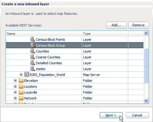 Defining WebFOCUS Reporting Procedures 4. Specify a host name for ArcGIS Server in the Host field followed by the port, instance, and URL in the corresponding fields.