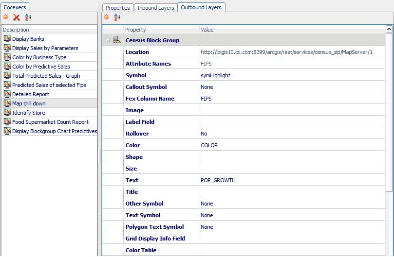 Defining WebFOCUS Reporting Procedures The new outbound layer definition is listed in the Outbound Layers tab of the FOCEXECs configuration area, as shown in the following image.