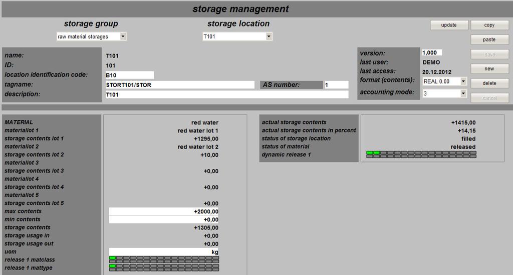 Storage location management 5.1 Editing storage locations 11.From the "Format (contents)" drop-down list, select a number format for the display of storage location parameters.