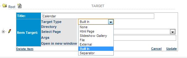 To add as a new menu item select Target Type as Built in You can also link to any of the other options Depending on the choice