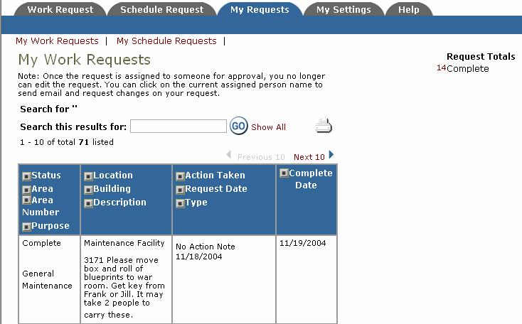My Request Tab After you click submit on the request form, the screen will refresh to the My Request Tab.