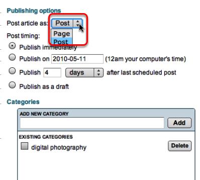 Publishing Options - Article Type Now that I have set up my account, I can go ahead and publish my article.