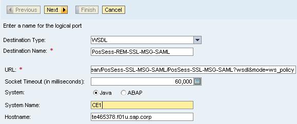 For a Java web service destination, enter the System Name (SID, e.g.