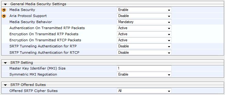 Configuration Note 3. Configuring the Device for OVR 3.6 Step 6: Configure SRTP As Mediation Server employs SRTP, you need to configure the device to also operate in the same manner.