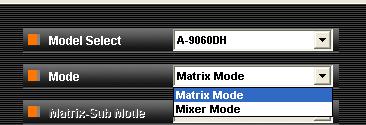 Depending on the amplifier model, the matrix operation mode can be set to "Normal," "Single Output," or "BGM/PAGE.