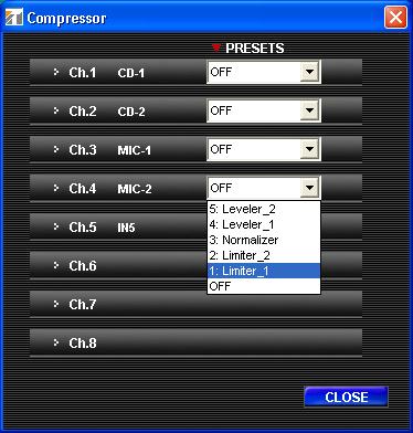 6 Compressor settings Pressing the [COMP] button displays the screen on the right.