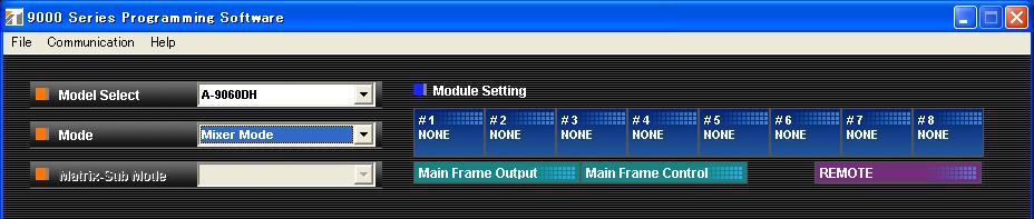 Step 1. Set the model of the 9000 Series amplifiers on the main screen, then set the mode to mixer mode. Step 2.