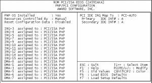 3.1.6 PnP PCI configuration setup Figure 3-6: PCI configuration screen 3.1.7 Load BIOS defaults LOAD BIOS DEFAULTS indicates the most appropriate values for the system parameters for minimum performance.