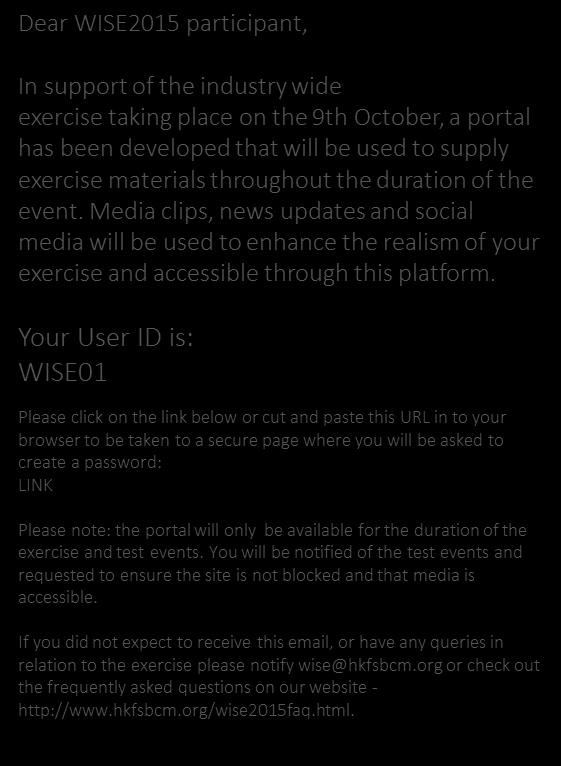 Receive user s account details Participants will soon receive an email from WISE2015 titled Exercise