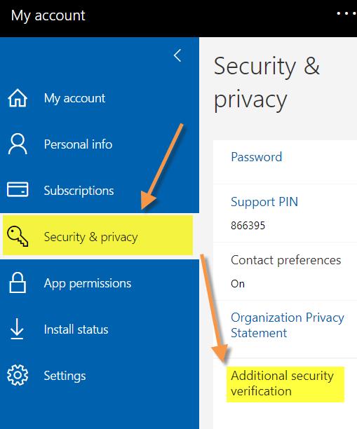 Select Security & privacy (key icon) and choose