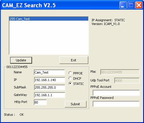 Chapter 3: Set up the camera module IPC98 3.1 Searching the camera in the network using CAM_EZ SEARCH Before the camera can run on the network, you need to assign the IP address for the camera.