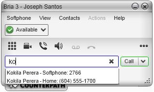 CounterPath Corporation Call entry field Click to place the call Auto complete suggestions For information on working with the call, see Handling an Established Call on page 16.