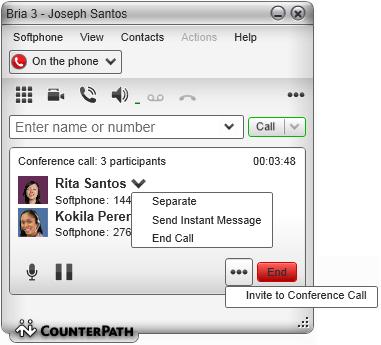 CounterPath Corporation Managing the Conference Participant menu Mute. When you mute during a video call, you may also want to click Stop Video to stop the video feed.