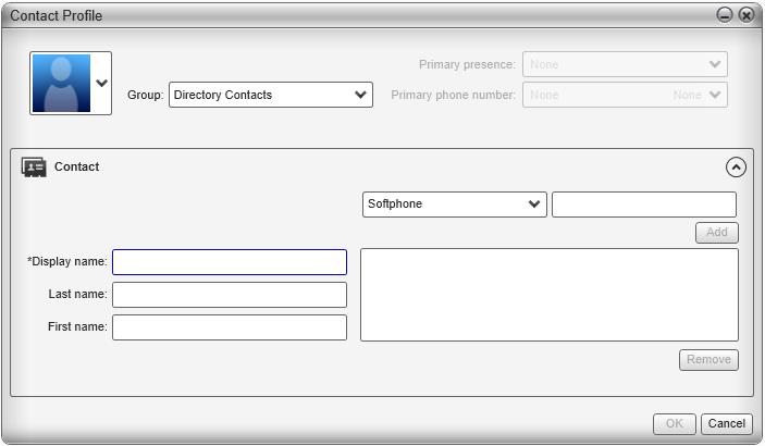 5.2 Managing Contacts and Groups Bria for Windows User Guide Retail Deployments Adding a Contact Click, or right-click a group and choose Add Contact to Group. The Contact Profile dialog appears.