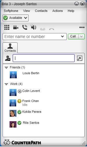 CounterPath Corporation 5.4 Sharing Online Status You can publish your online status to contacts who have softphone address, and you can set up Bria to view the online status of other contacts.