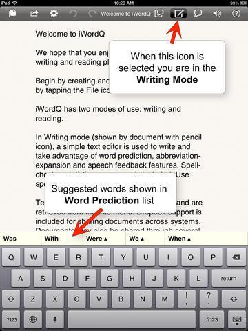 Page5 Composing Document Composing a document is basically the same as with the desktop version. Word Prediction Predicted words are displayed as you type. Tap a predicted word to select it.