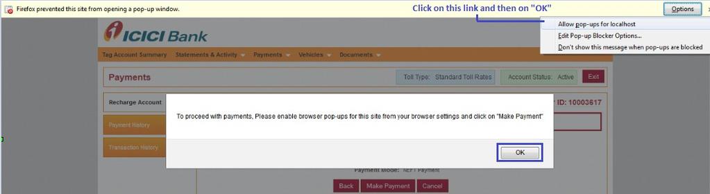 Note: When the customer clicks on Continue, if a browser alert is displayed as shown