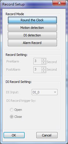 If you select the Motion Detection, DI detection or Alarm Record, you could define Pre-Alarm and Post-Alarm record seconds when alarm was triggered.