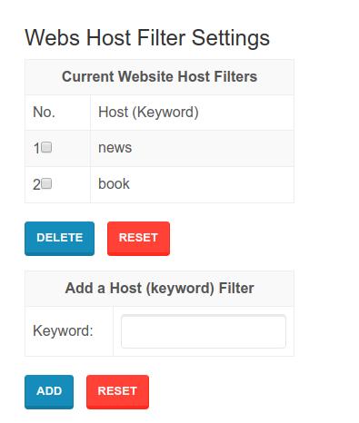 17 To block websites based on keywords, use the option in Webs Host Filter Settings option.
