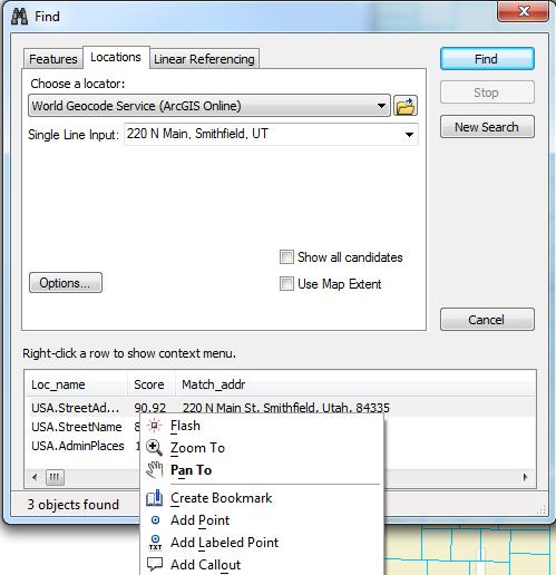 c. Right click the result(s) and select an option to help you locate the address