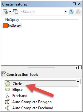 In the Create Features dialog, select NoSpray and select the Circle construction