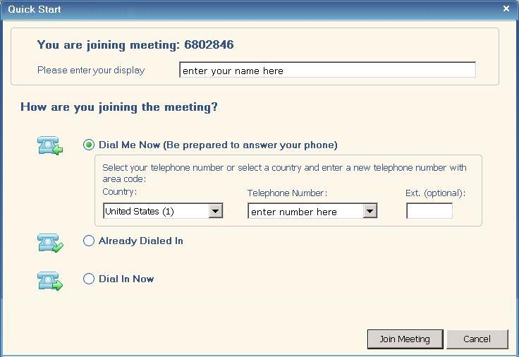 Note: Moderators can also send a Quick Invite through instant messenger or email using the Quick Invite inmeeting shortcut button.