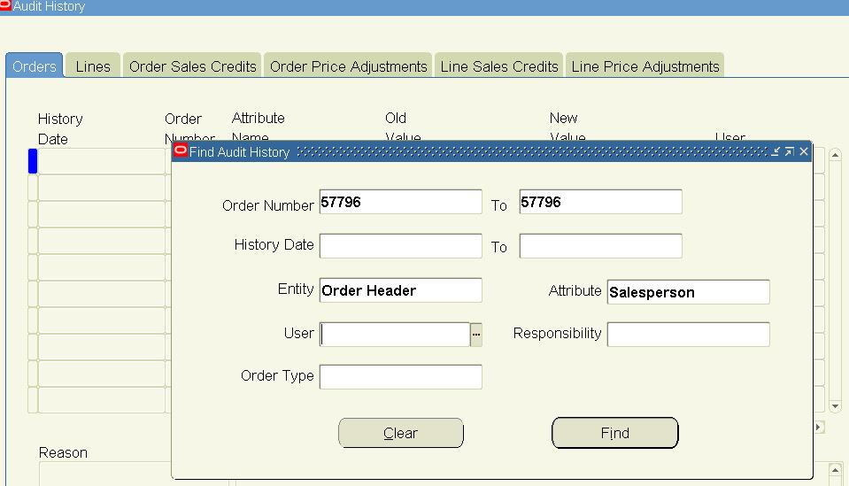 5. Query Audit History form based on the desired criteria.