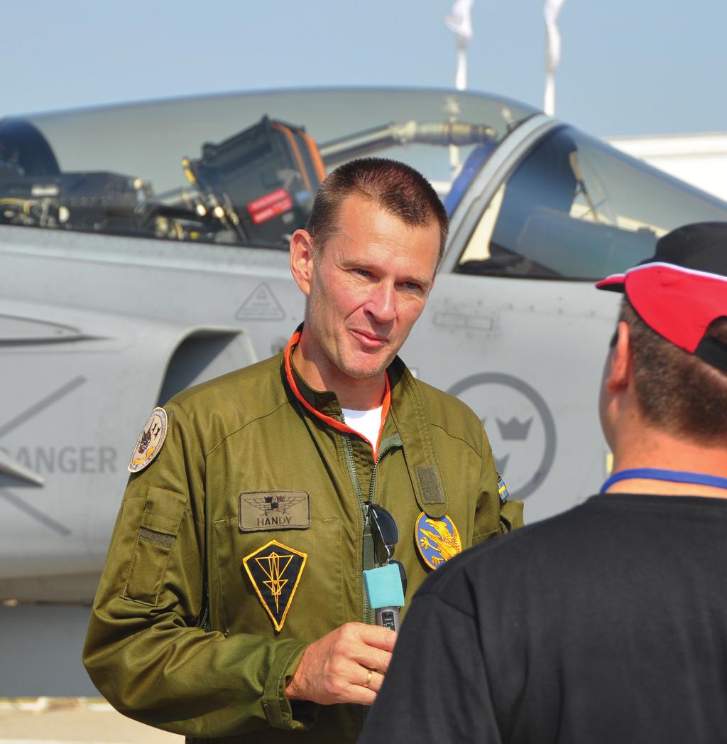 Photo: FXM Wing Commander Anders Segerby talking to a Bulgarian journalist at BIAF air show in Bulgaria.