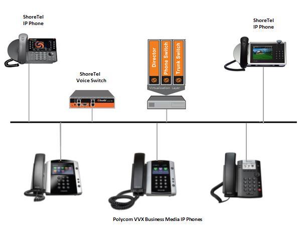 Network Topology Test Environment ShoreTel Connect ONSITE Server ShoreTel Virtual Phone Switch ShoreTel Voice Switch ShoreTel IP Phones Polycom VVX Business Media IP Phones (UC Software Version 5.5.1.
