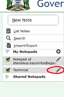 3 Edit notepad: To edit the notepad details, click on the pen icon beside the