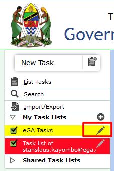 7.2 Edit Task list To edit a task list click on the pen icon beside the task list name, Click to Edit Figure 1.4.