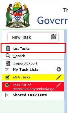 6 List tasks To see the list of tasks click on the