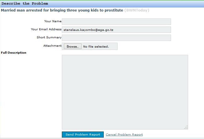 2 Problem link The form for reporting a problem will appear, fill the form and send