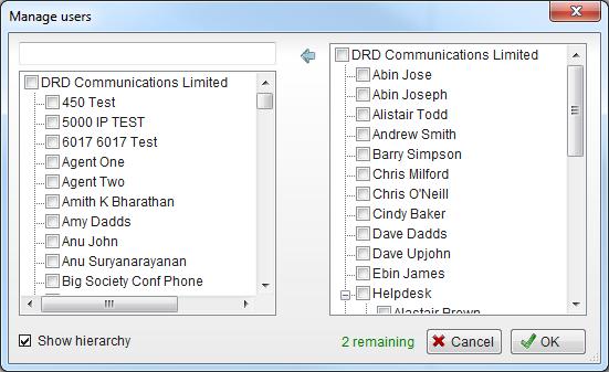 8.3 Managing Monitored Users in the Contacts Panel The Contacts panel will display 30 users. In the Contacts panel right click anywhere and click Manage user list.