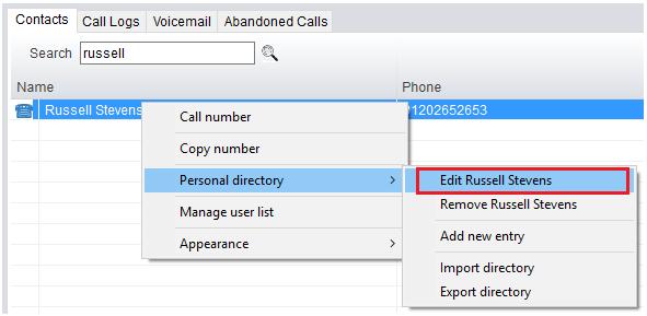 10.2 Edit Entry Use the Search field in Contacts to locate the entry.