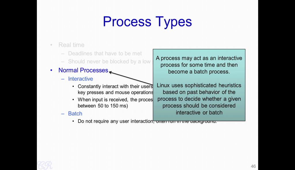 (Refer Slide Time: 02:38) On the other hand, for processes which are non real time that is the normal processes, it can behave as either an interactive process at one point of time or at other points