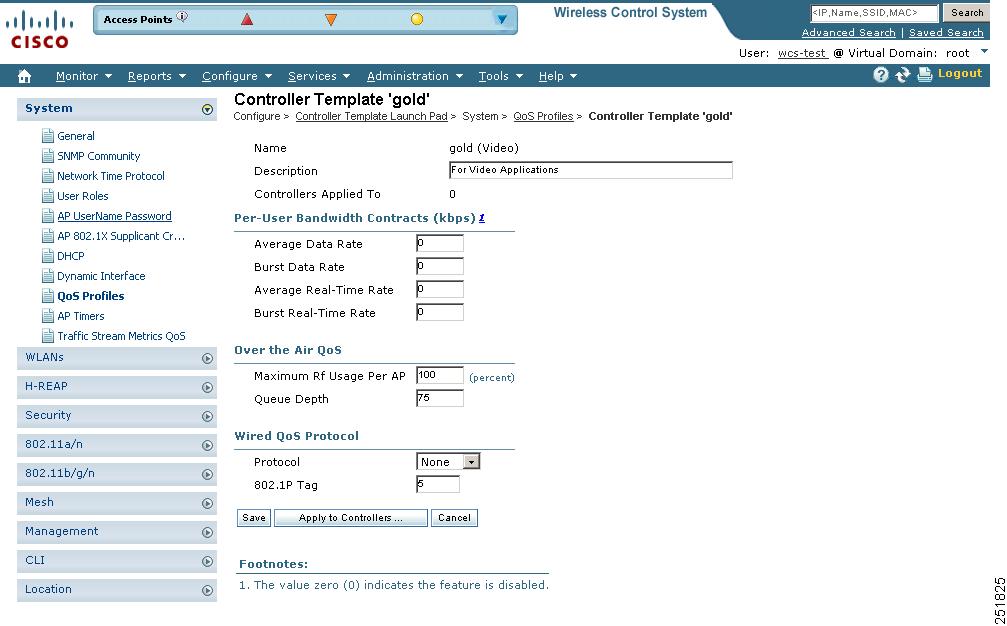 Configuring Controller Templates Chapter 12 Click QoS Profiles or choose System > QoS Profiles from the left sidebar menu. The System > QoS Profiles window appears.