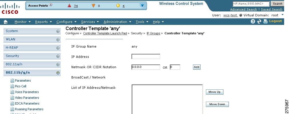 Configuring Controller Templates Chapter 12 For the IP address of any, an any group is predefined.