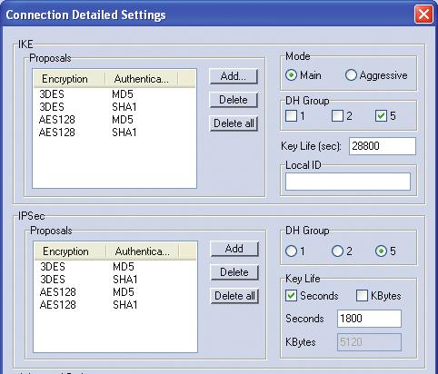 Advanced Settings > Policy Configuration The Connection Detailed Settings screen will display.